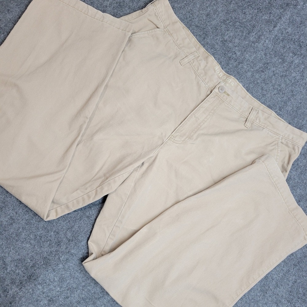 Sonoma Chino Pants Mens 42X32 Beige Flat Front Life Style Straight Fit Preppy
